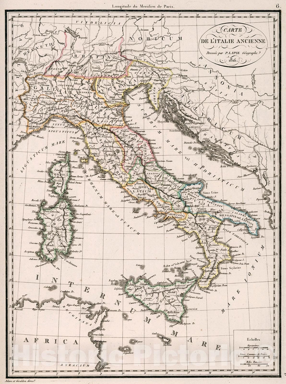 Historic Map : Carte de l'Italie Ancienne, 1816, Vintage Wall Decor