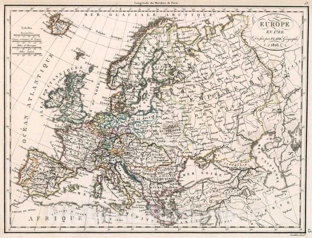 Historic Map : Europe en 1789., 1816, Vintage Wall Decor