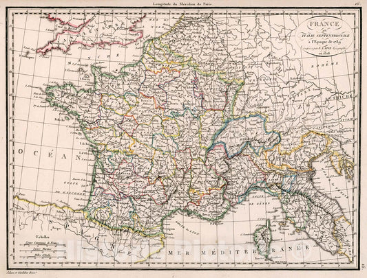 Historic Map : France et Italie Septentrionale a l'Epoque de 1789, 1816, Vintage Wall Decor