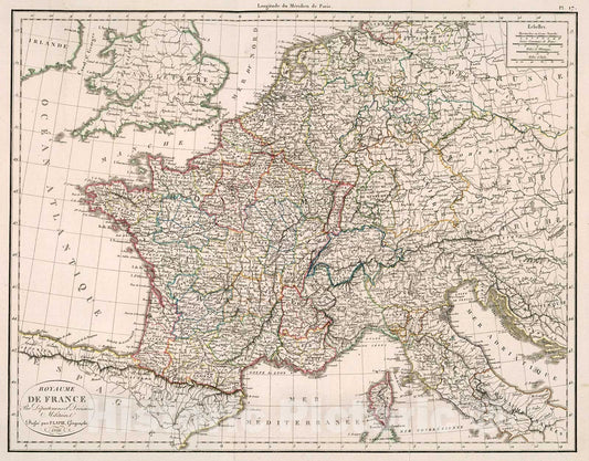 Historic Map : Royaume de France : par departemens et divisions militaire, 1816, Vintage Wall Decor
