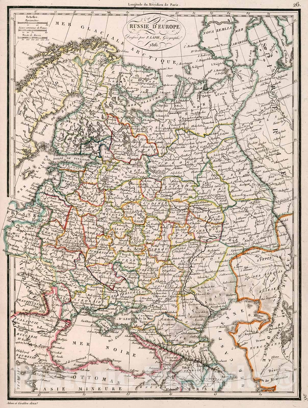 Historic Map : Russie d'Europe, 1816, Vintage Wall Decor
