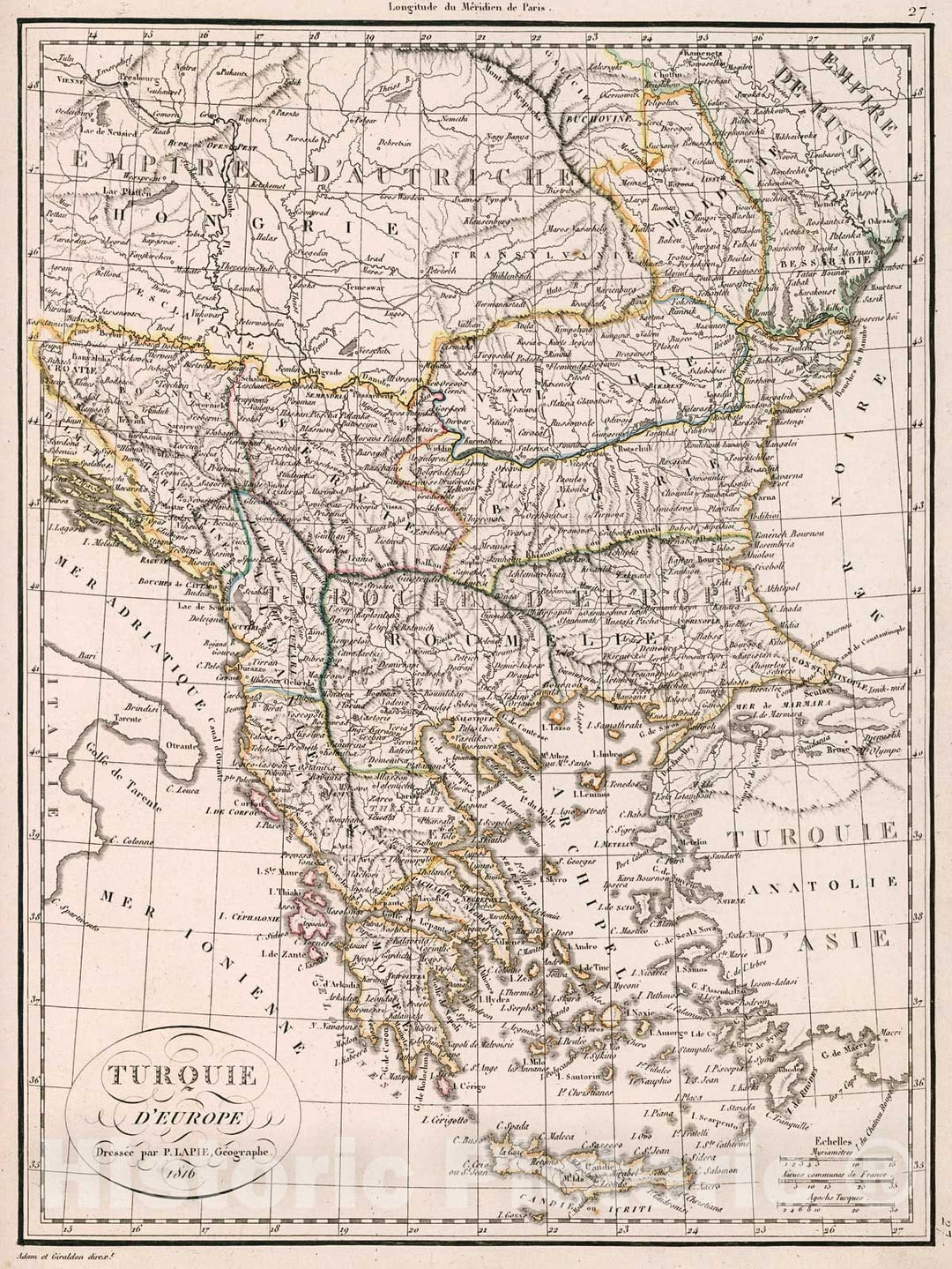 Historic Map : Turquie d'Europe, 1816, Vintage Wall Decor