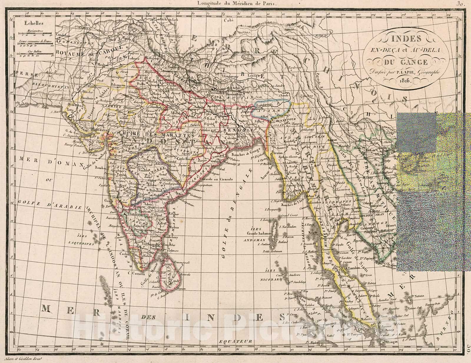 Historic Map : Inde en deca et au dela du Gange, 1816, Vintage Wall Decor