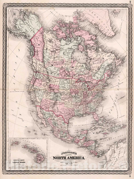 Historic Map : Johnson's North America, 1880, Vintage Wall Decor