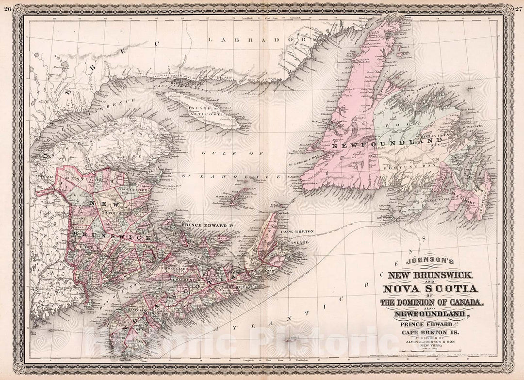Historic Map : New Brunswick and Nova Scotia of the dominion of Canada. Also Newfoundland, Prince Edward Island and Cape Breton Is., 1880, Vintage Wall Decor