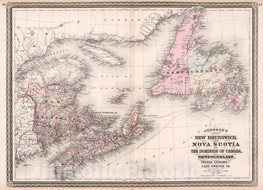 Historic Map : New Brunswick and Nova Scotia of the dominion of Canada. Also Newfoundland, Prince Edward Island and Cape Breton Is., 1880, Vintage Wall Decor