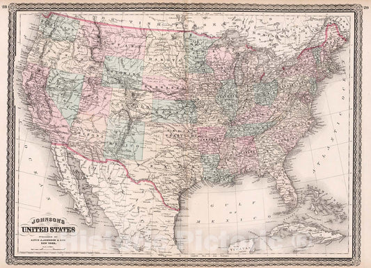 Historic Map : Johnson's United States, 1880, Vintage Wall Decor