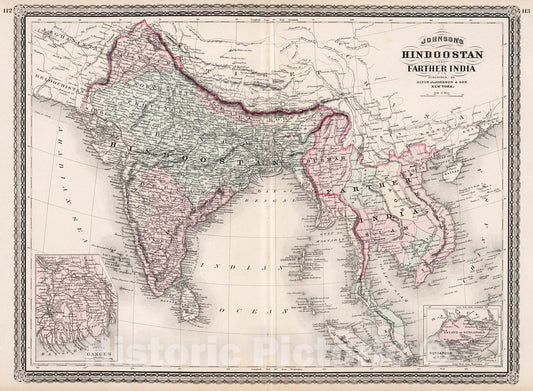 Historic Map : Johnson's Hindoostan and Farther India, 1880, Vintage Wall Decor