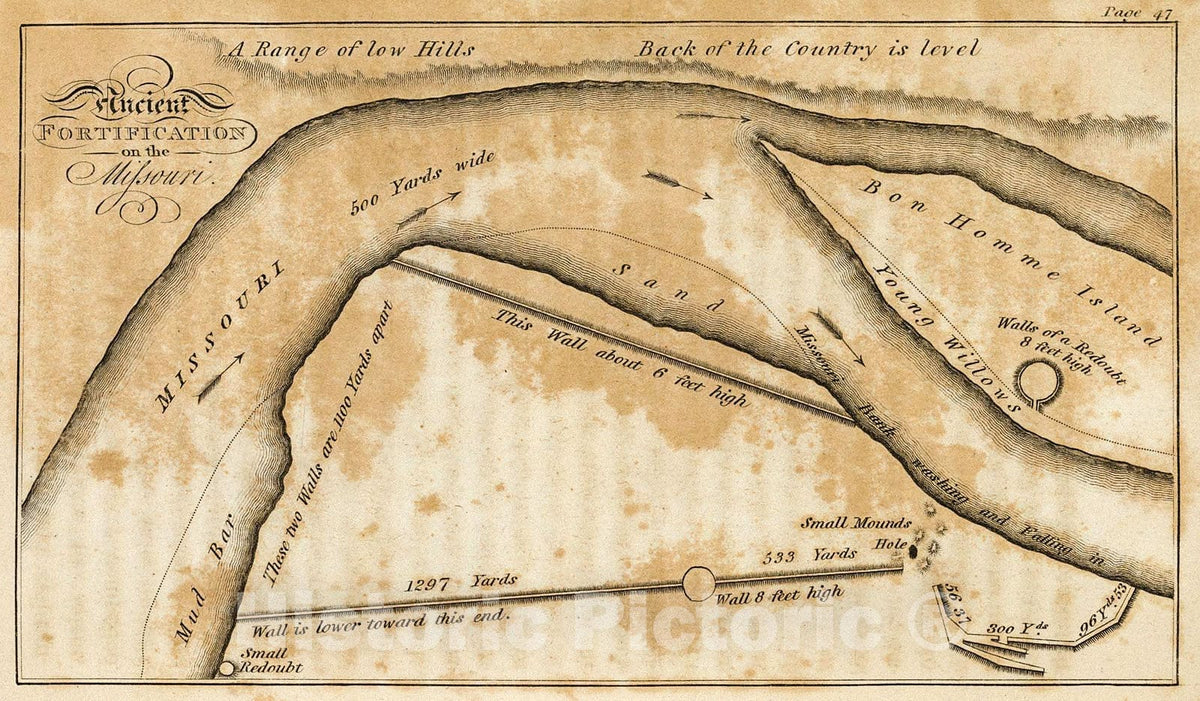 Historic Map : Ancient Fortification on the Missouri., 1815, Vintage Wall Decor