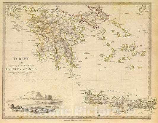 Historic Map : Turkey III. Southern Greece and Candia., 1844, Vintage Wall Decor