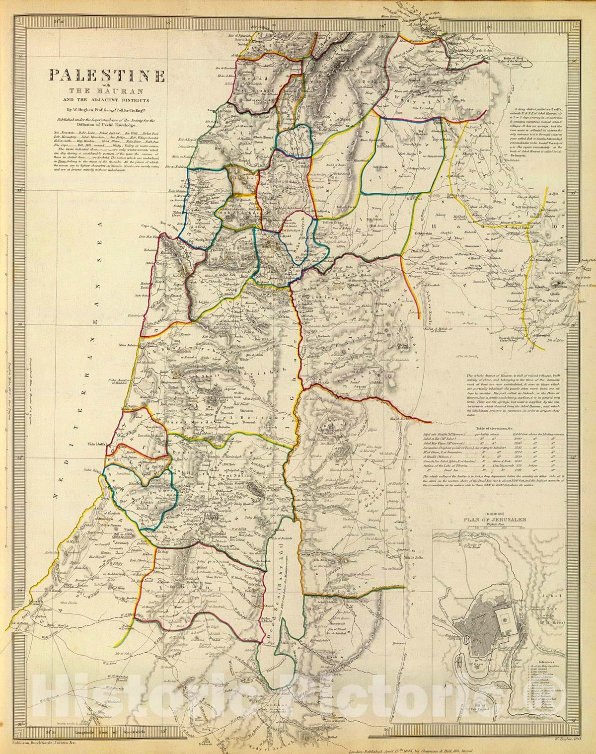 Historic Map : Palestine, adjacent districts, 1844, Vintage Wall Decor