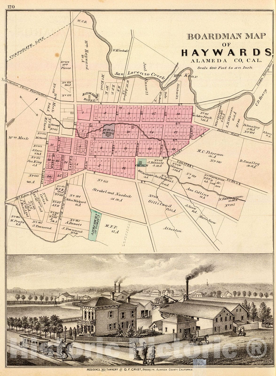Historic Map : Haywards, Crist tannery., 1878, Vintage Wall Decor