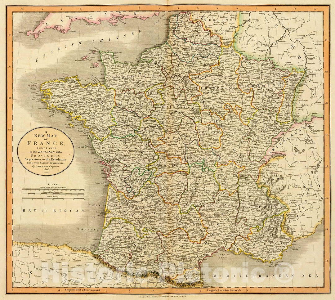 Historic Map : France., 1808, Vintage Wall Decor