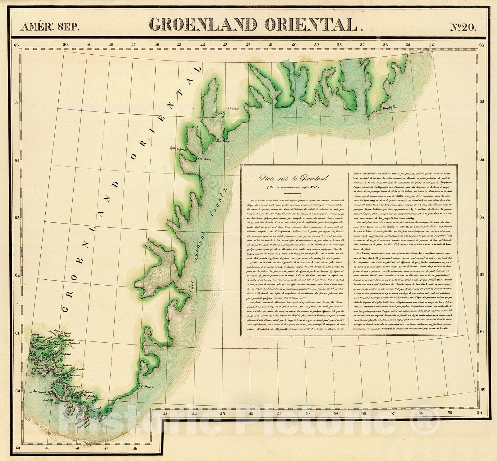 Historic Map : Groenland Oriental. Amer. Sep. 20., 1827, Vintage Wall Decor