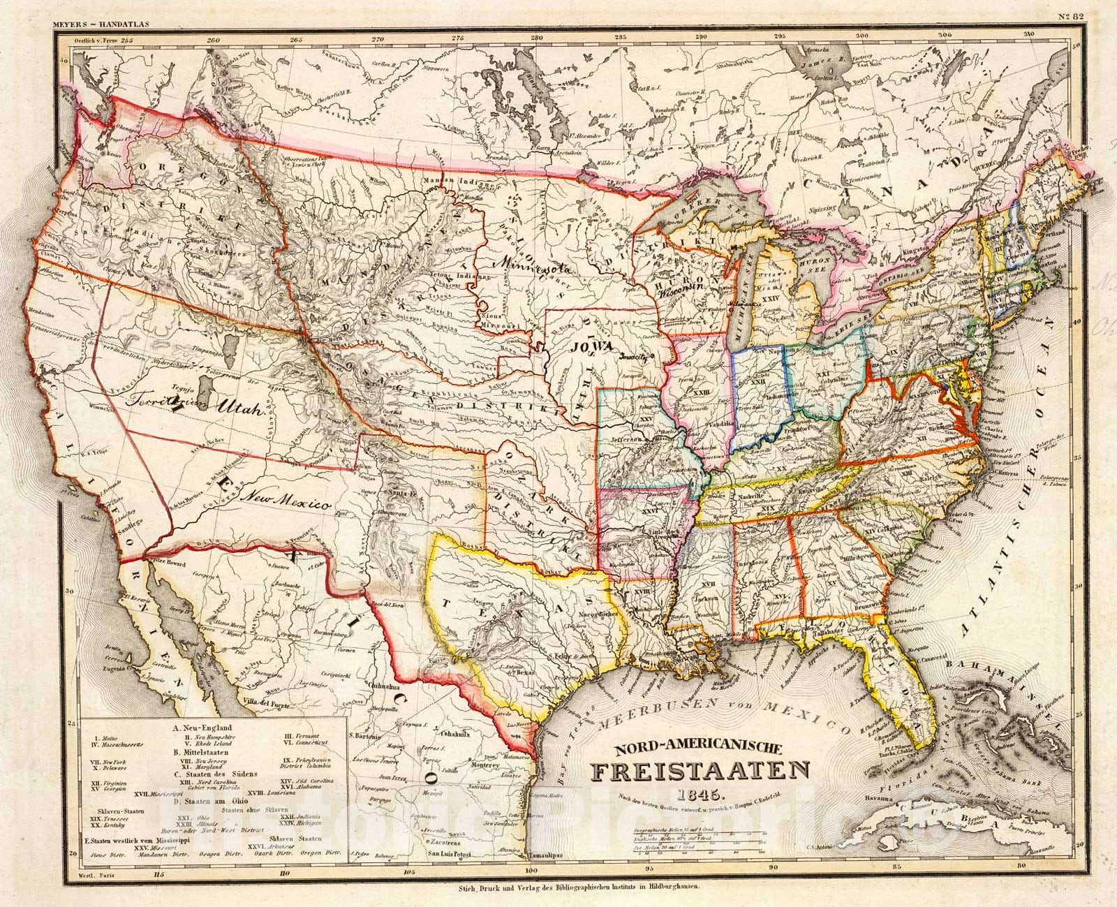Historic Map : Nord-Americanische Freistaaten., 1860, Vintage Wall Decor