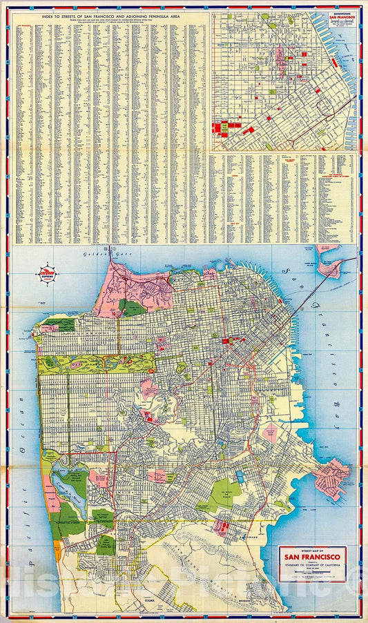Historic Map : San Francisco street map., 1953, Vintage Wall Decor