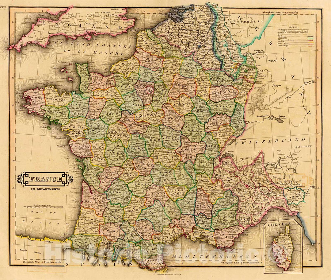 Historic Map : France, departments., 1831, Vintage Wall Decor