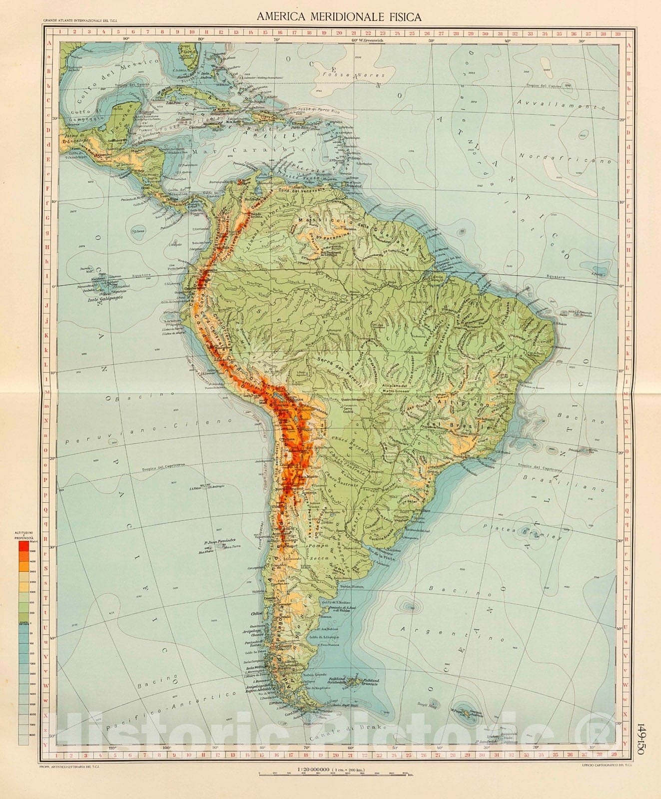 Historic Map : America Meridionale fisica., 1929, Vintage Wall Decor
