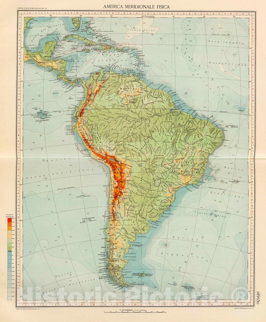 Historic Map : America Meridionale fisica., 1929, Vintage Wall Decor