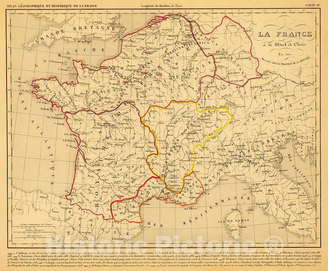 Historic Map : La France a la mort de Clovis en 510., 1844, Vintage Wall Decor