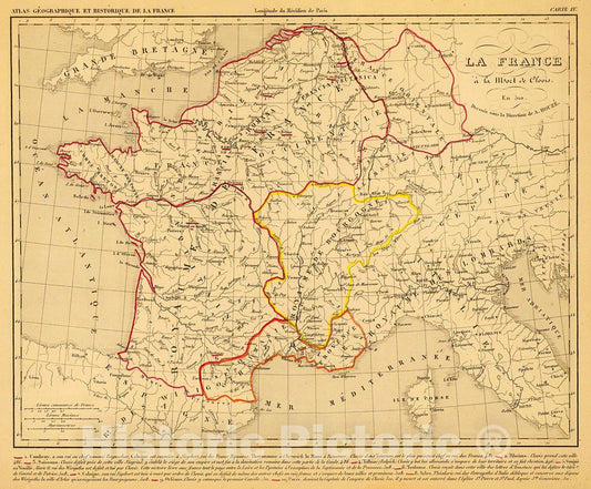 Historic Map : La France a la mort de Clovis en 510., 1844, Vintage Wall Decor
