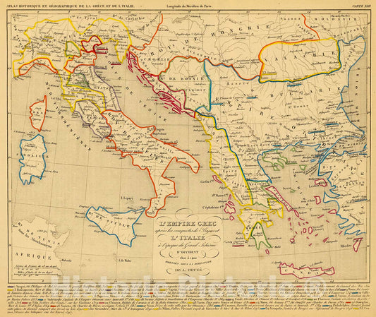 Historic Map : L'Empire Grec, l'Italie, 1300 a 1400., 1844, Vintage Wall Decor