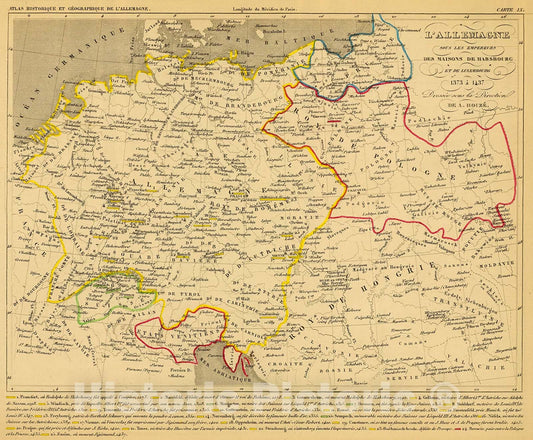 Historic Map : L'Allemagne 1373 a 1437., 1844, Vintage Wall Decor