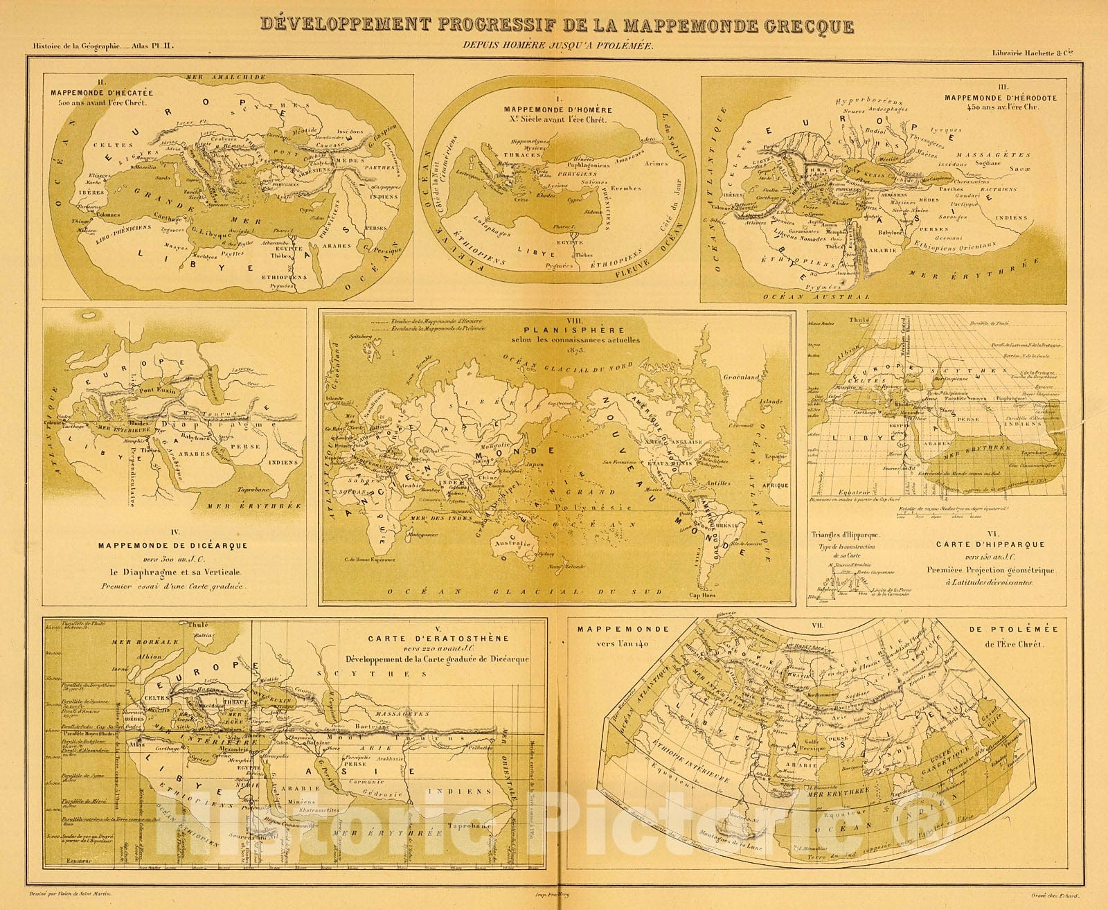 Historic Map : Developpement de la mappemonde grecque, Homere-Ptolemee., 1874, Vintage Wall Decor