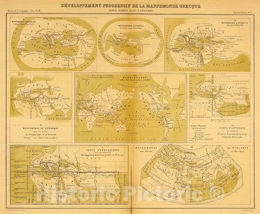 Historic Map : Developpement de la mappemonde grecque, Homere-Ptolemee., 1874, Vintage Wall Decor