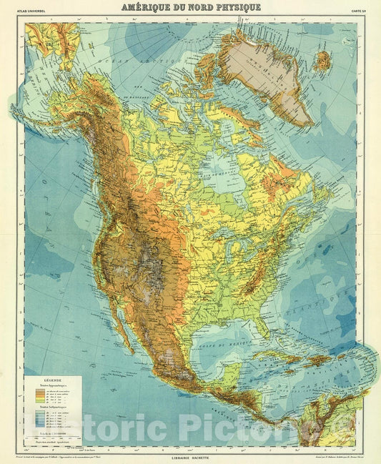 Historic Map : Amerique de Nord Physique., 1937, Vintage Wall Decor