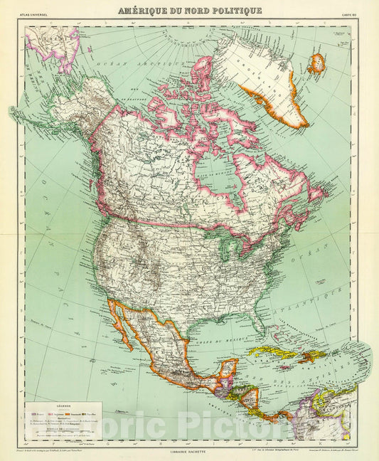 Historic Map : Amerique de Nord Politique., 1937, Vintage Wall Decor