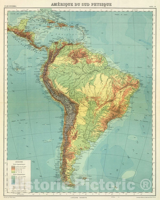 Historic Map : Amerique de Sud Physique., 1937, Vintage Wall Decor