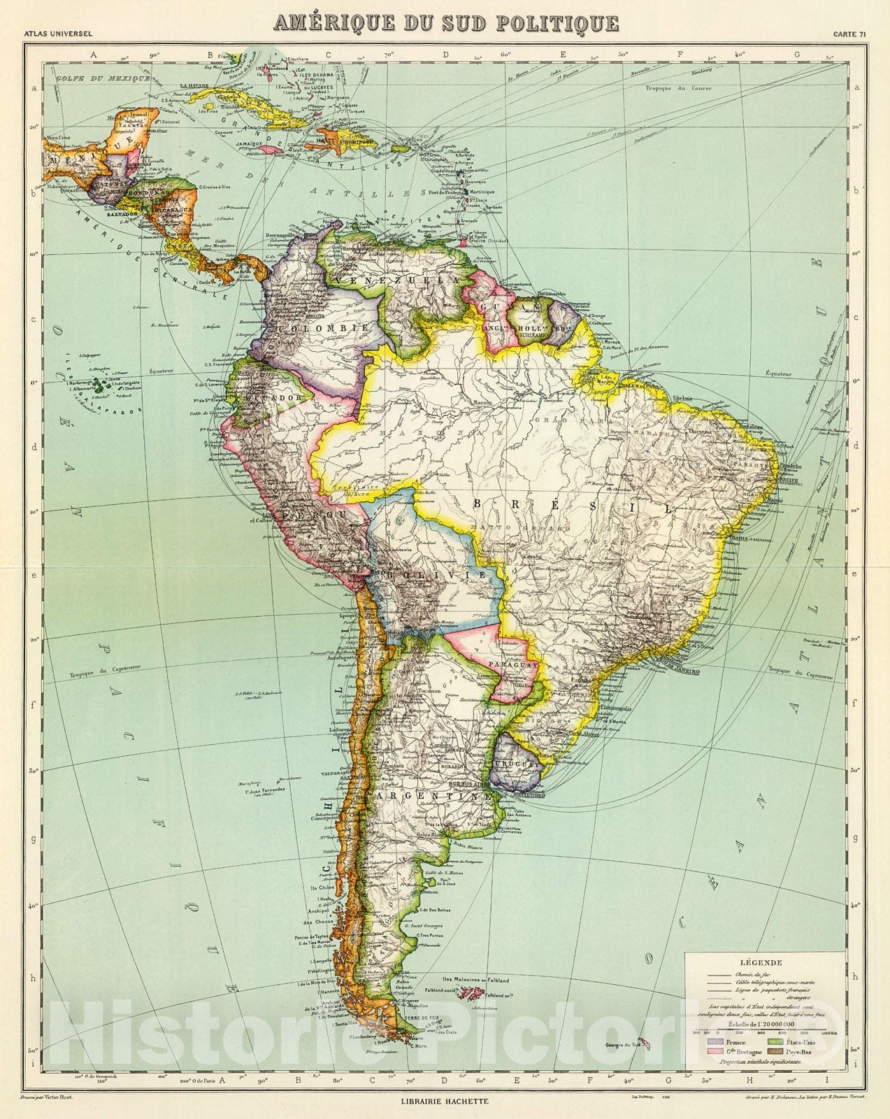 Historic Map : Amerique de Sud Politique., 1937, Vintage Wall Decor