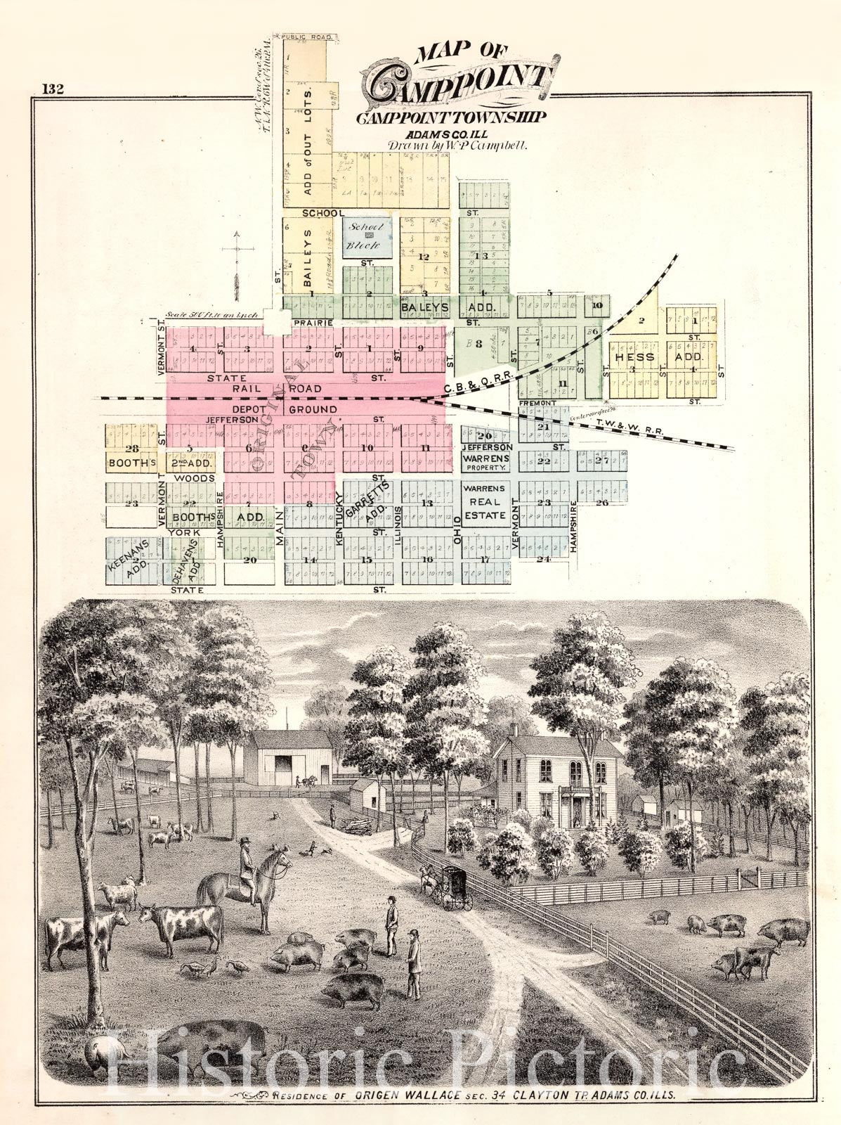 Camp Point Township, Adams County, Illinois 1872 Historical Map Print