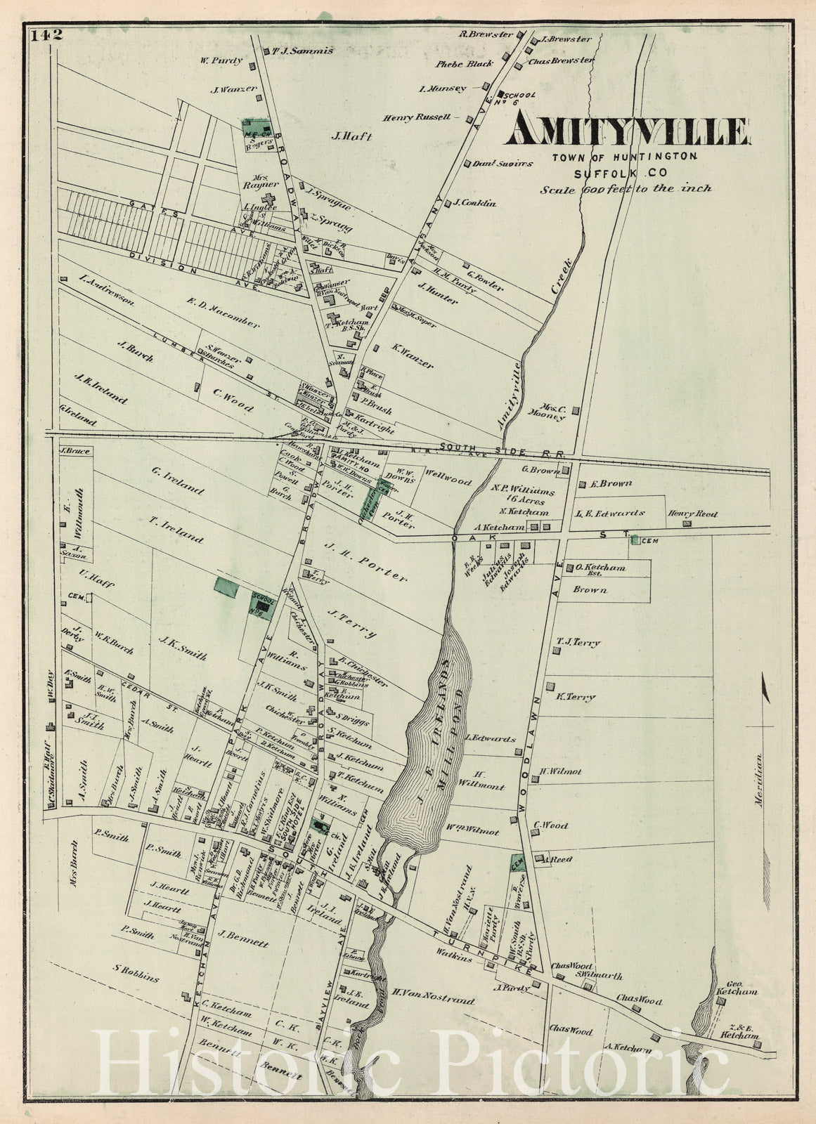 Amityville, Huntington, Long Island, New York - Property Map, 1873 - Historical Map Print