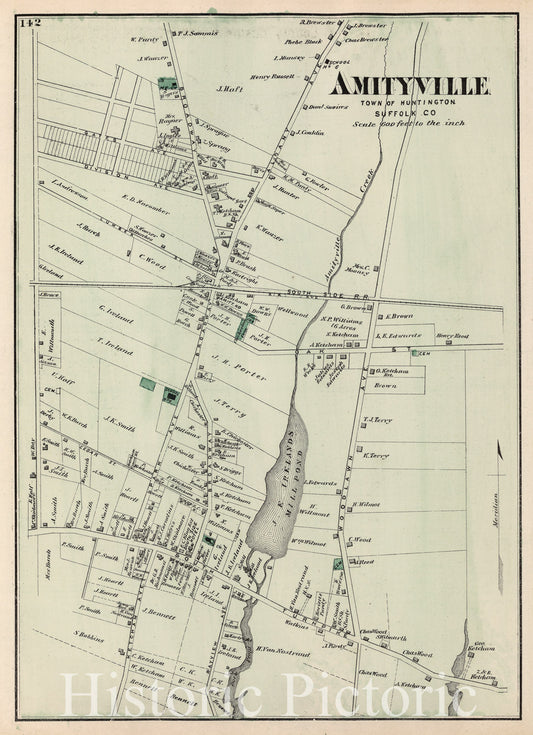 Amityville, Huntington, Long Island, New York - Property Map, 1873 - Historical Map Print