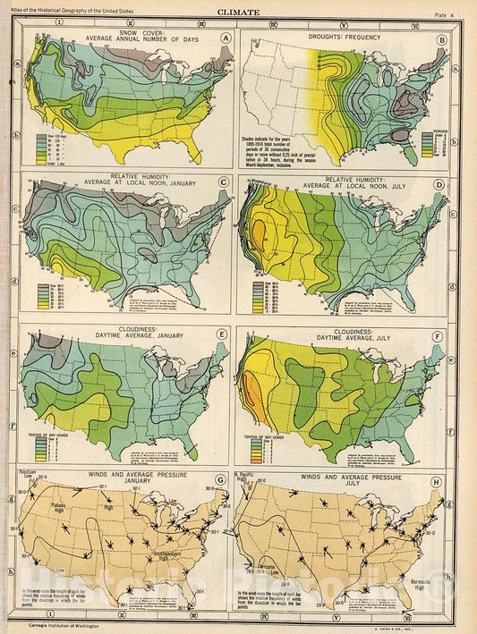 Historic Map : Plate 4. Climate., 1932, Vintage Wall Decor