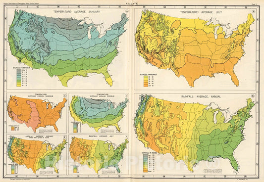 Historic Map : Plate 5. Climate., 1932, Vintage Wall Decor