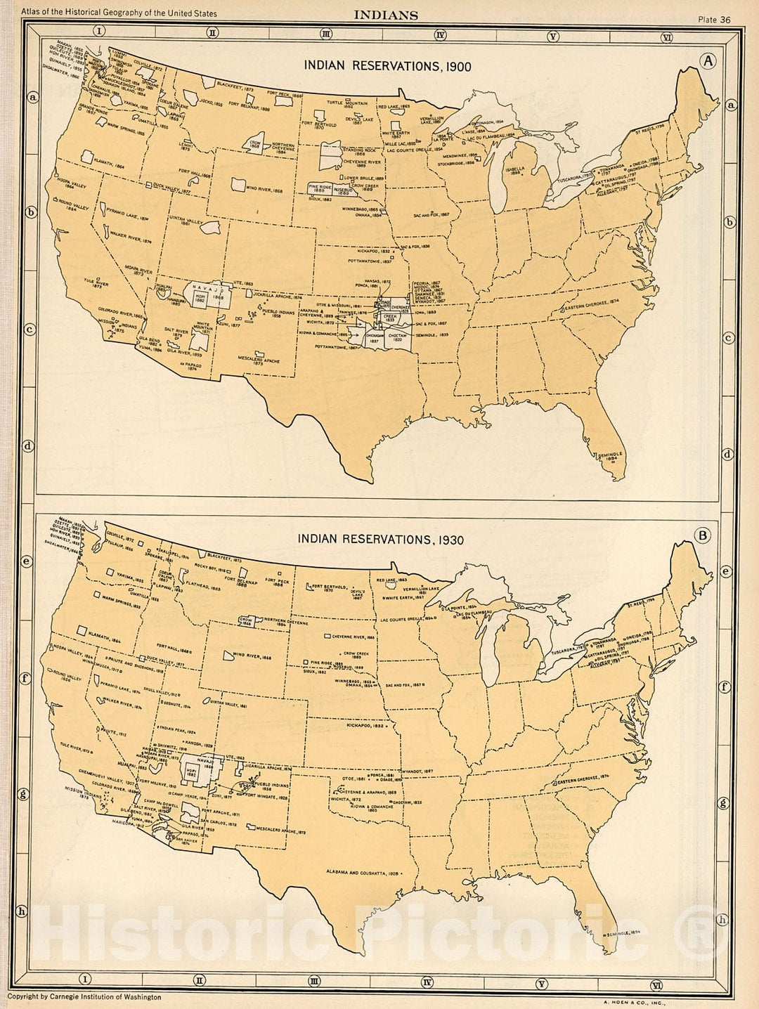 Historic Map : Plate 36. Indians. Indian Reservation 1900, 1930., 1932, Vintage Wall Decor