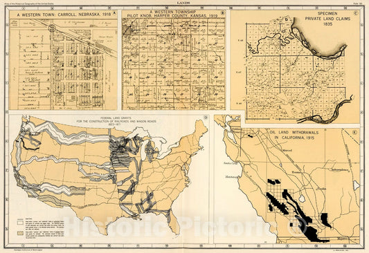 Historic Map : Plate 56. Lands. Federal Land Grants for the Construction of Railroads and Wagon Roads, 1823-1871., 1932, Vintage Wall Decor