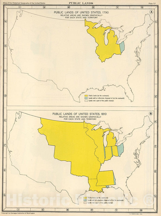 Historic Map : Plate 57. Public Lands of United States, 1790, 1810., 1932, Vintage Wall Decor
