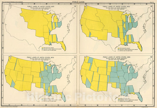 Historic Map : Plate 58. Public Lands of United States, 1830 - 1890., 1932, Vintage Wall Decor