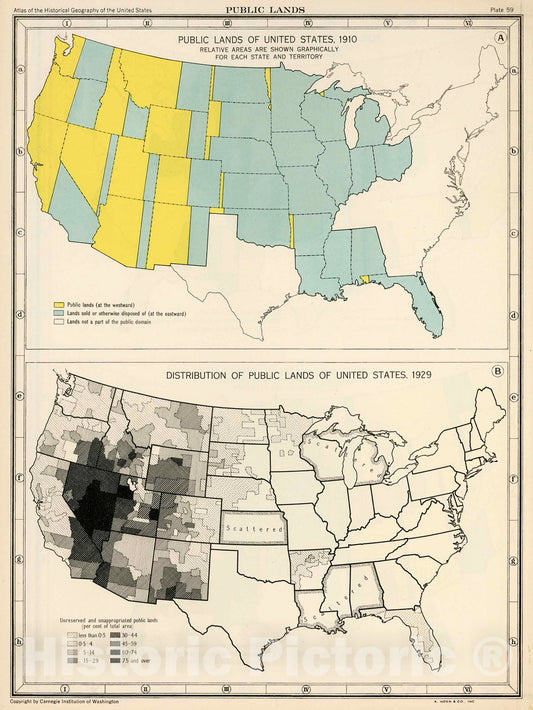 Historic Map : Plate 59. Public Lands of United States, 1910 - 1929., 1932, Vintage Wall Decor