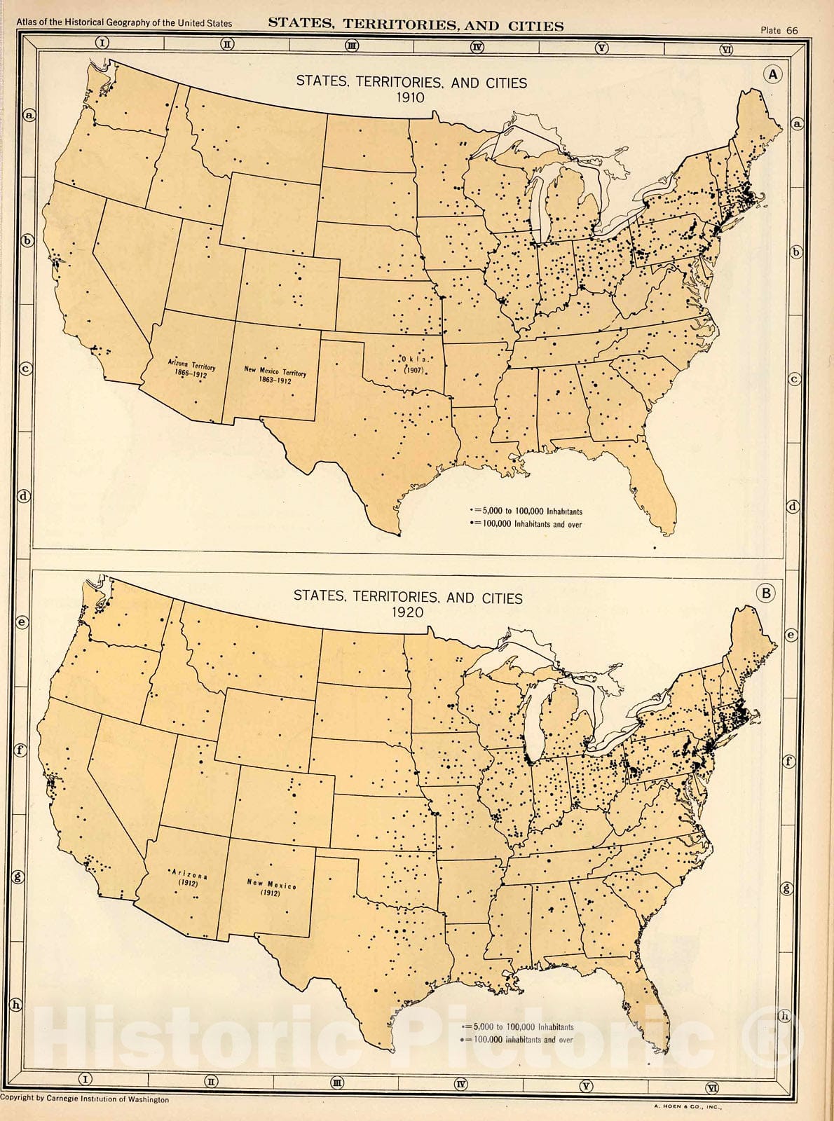Historic Map : Plate 66. States, Territories and Cities, 1910 - 1920., 1932, Vintage Wall Decor