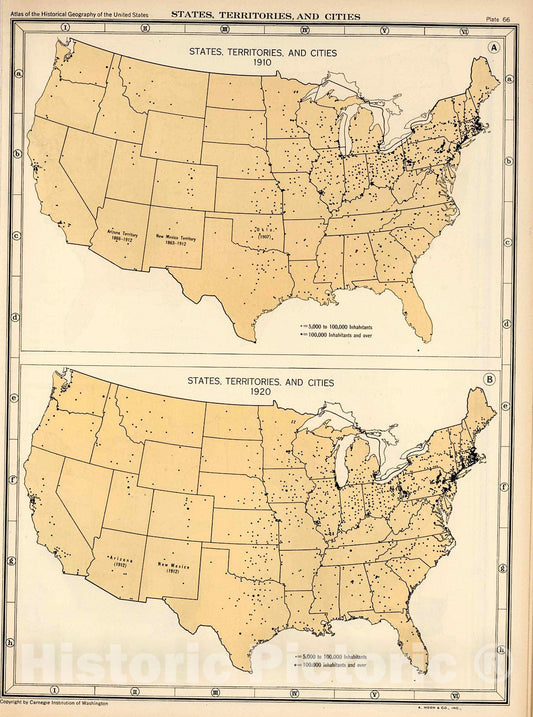 Historic Map : Plate 66. States, Territories and Cities, 1910 - 1920., 1932, Vintage Wall Decor