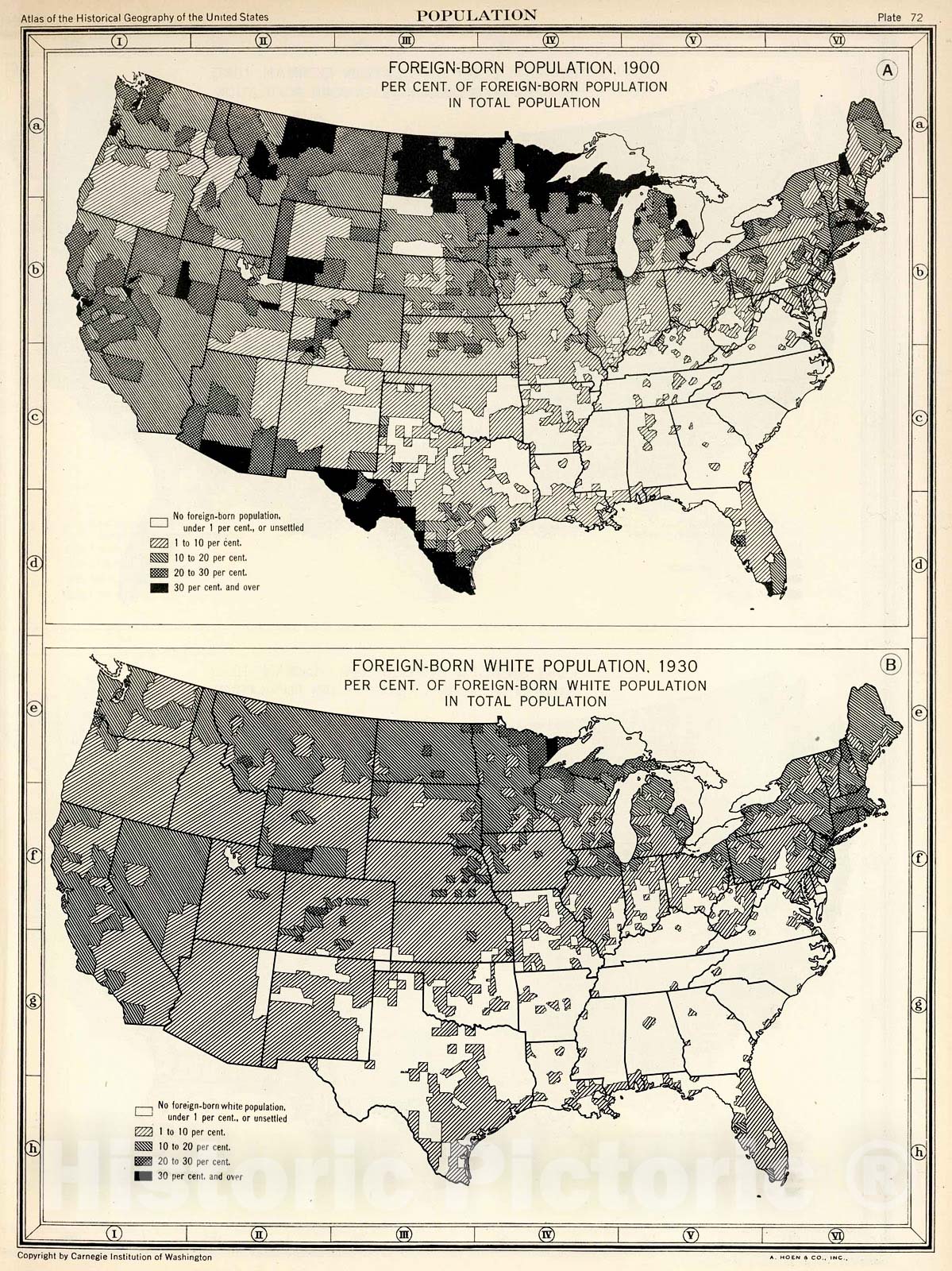 Historic Map : Plate 72. Population. Foreign-Born Population, 1900 - 1930., 1932, Vintage Wall Decor
