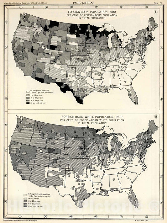 Historic Map : Plate 72. Population. Foreign-Born Population, 1900 - 1930., 1932, Vintage Wall Decor