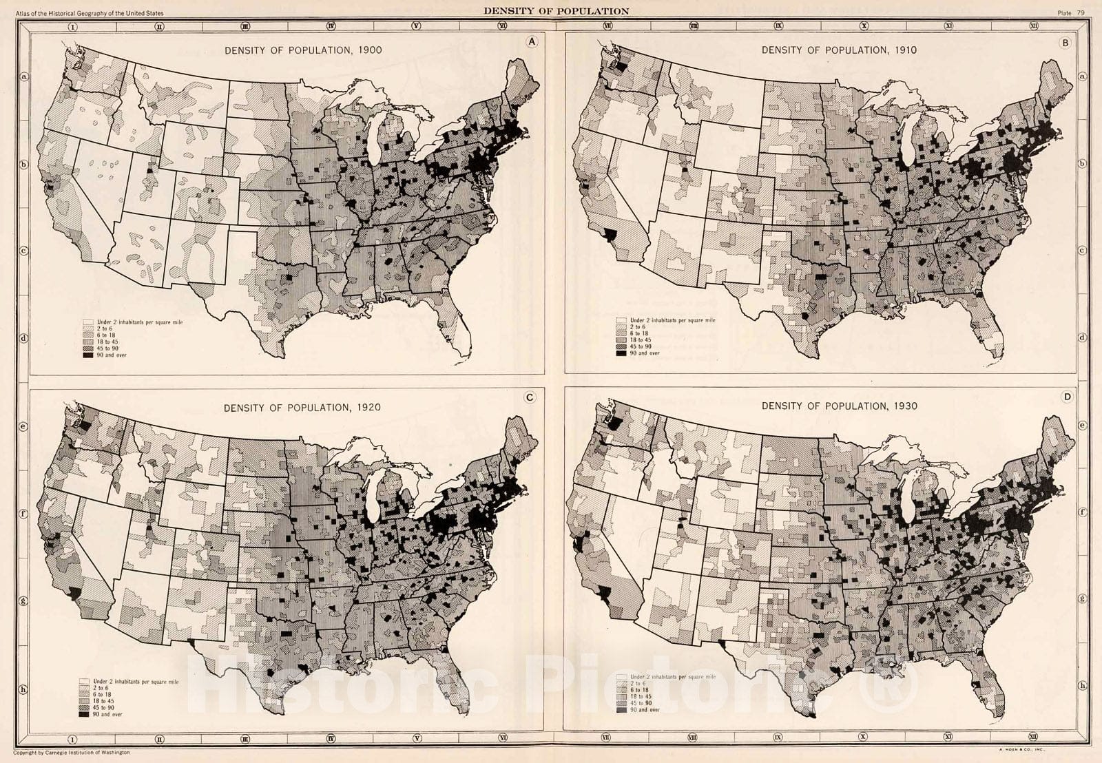 Historic Map : Plate 79. Density of Population, 1900 - 1930., 1932, Vintage Wall Decor