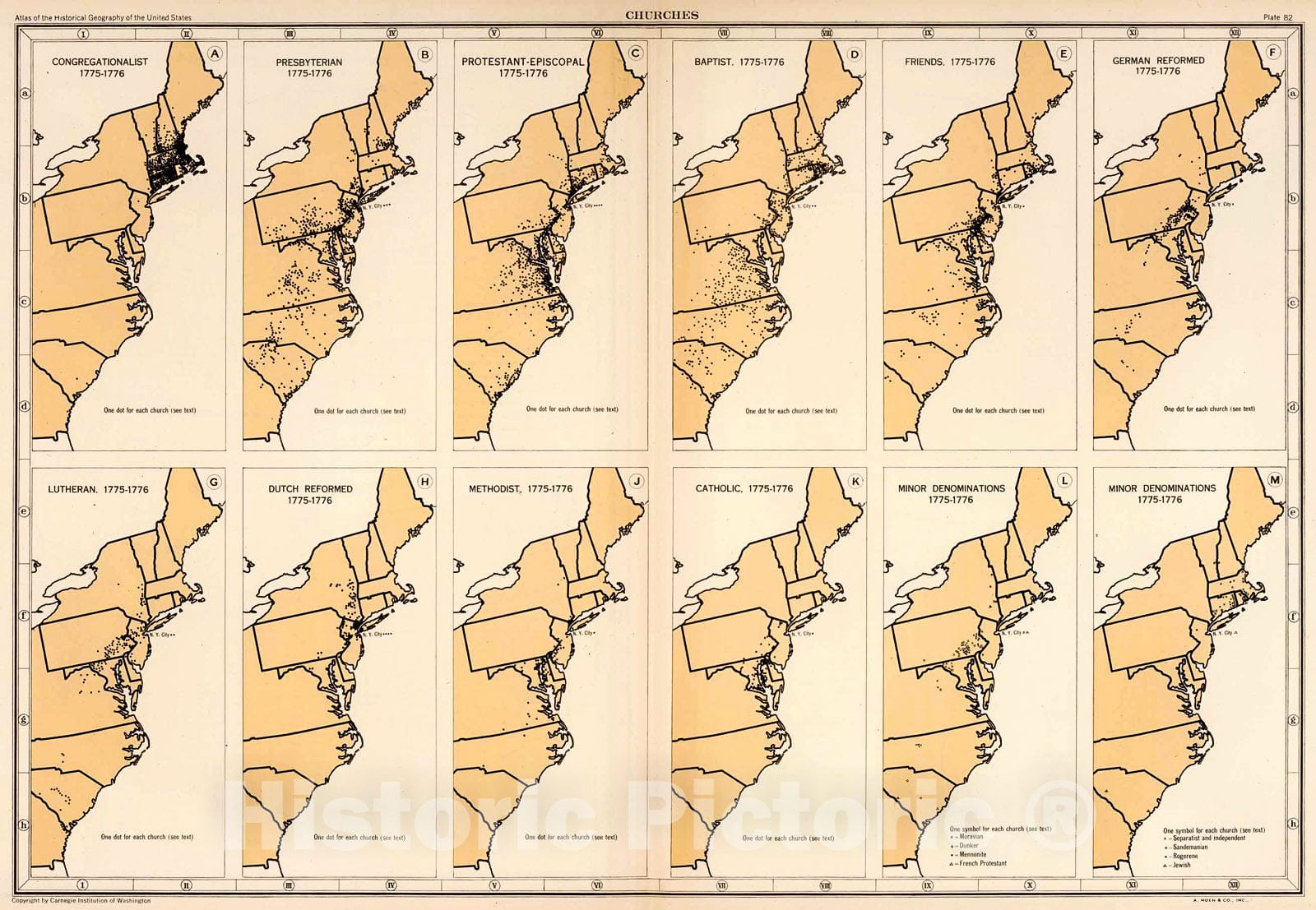 Historic Map : Plate 82. Churches, 1775-1776., 1932, Vintage Wall Decor