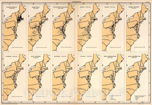 Historic Map : Plate 82. Churches, 1775-1776., 1932, Vintage Wall Decor